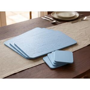 8x Sky Blue Placemats & Coasters Wood Veneer Round Edges