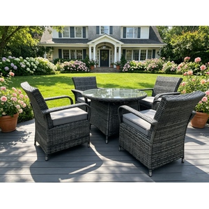 Rattan Garden Dining Set 4 Chairs Round Table