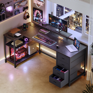 VASAGLE L Shaped Corner Desk with Power Outlets