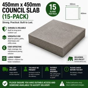 450mm x 450mm Council Slab (15-Pack) - Durable Utility Concrete Paving Slabs