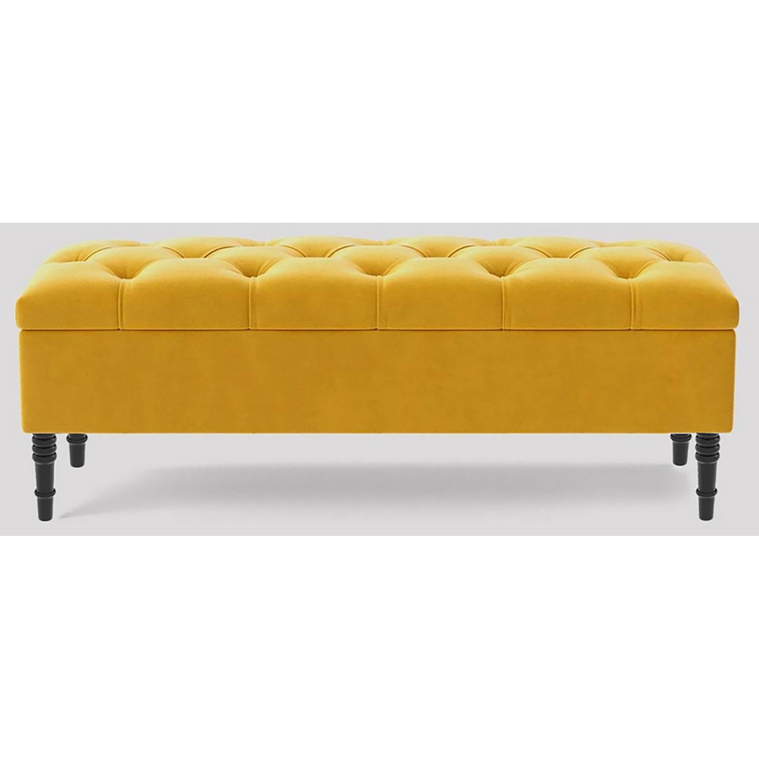 R&M Furnishers 137Cm Chesterfield Ottoman Storage Bench, Duck Egg Tufted Upholstered Velvet Ottoman Footstool - Mustard Gold Plush Velvet