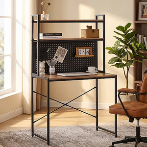 Wooden Gaming Desk with Pegboard Shelves Oak