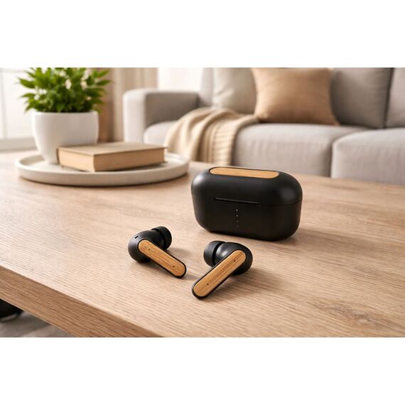 Accuratus 8763 Earbuds - Bamboo and Recycled Plastic ANC ENC Noise Cancelling Rechargeable Bluetooth