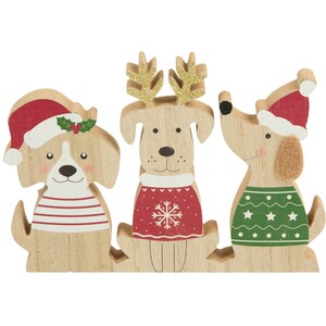 Sitting Dogs Wooden Decoration