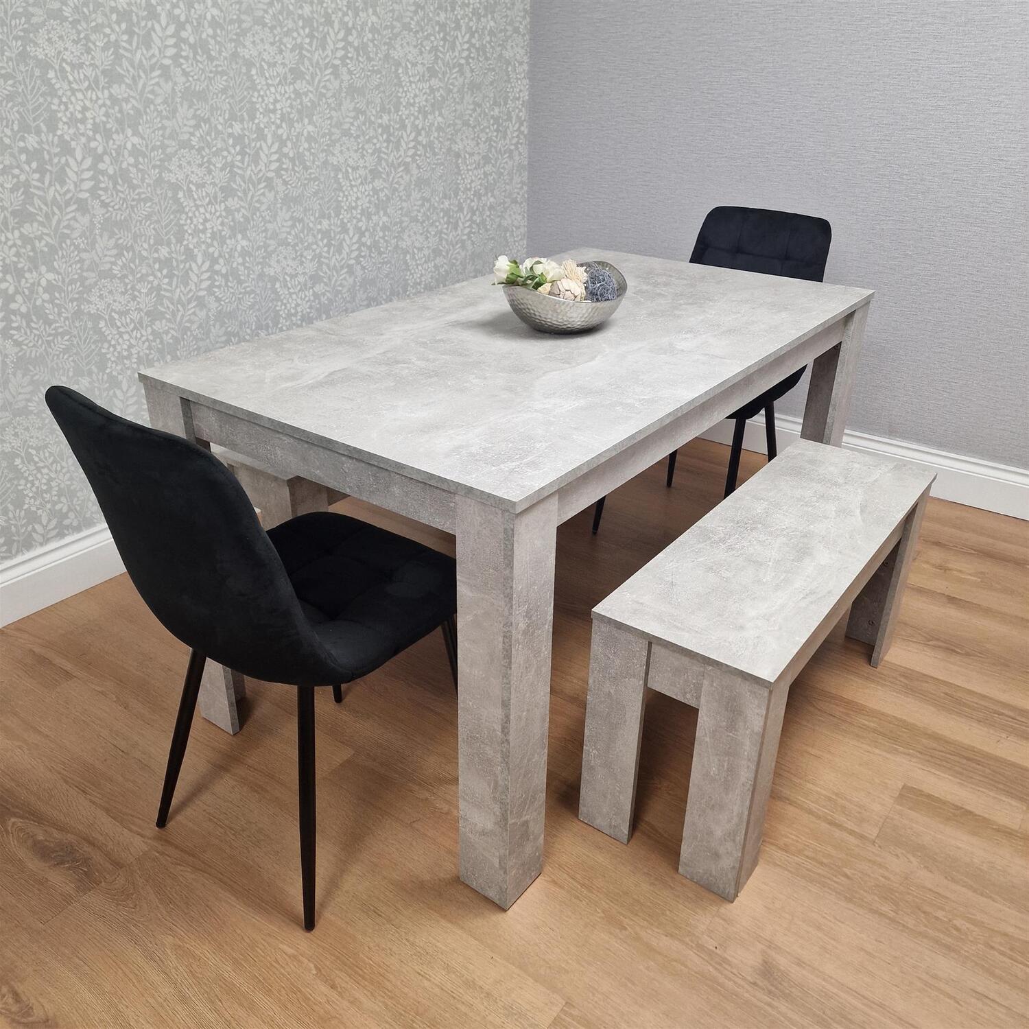 Kosy Koala Rocco 4 Seater Wooden Velvet Dining Bench Set Stone Grey - Image 3