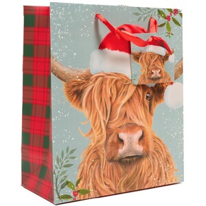 Highland Cow in Santa Hat Gift Bag