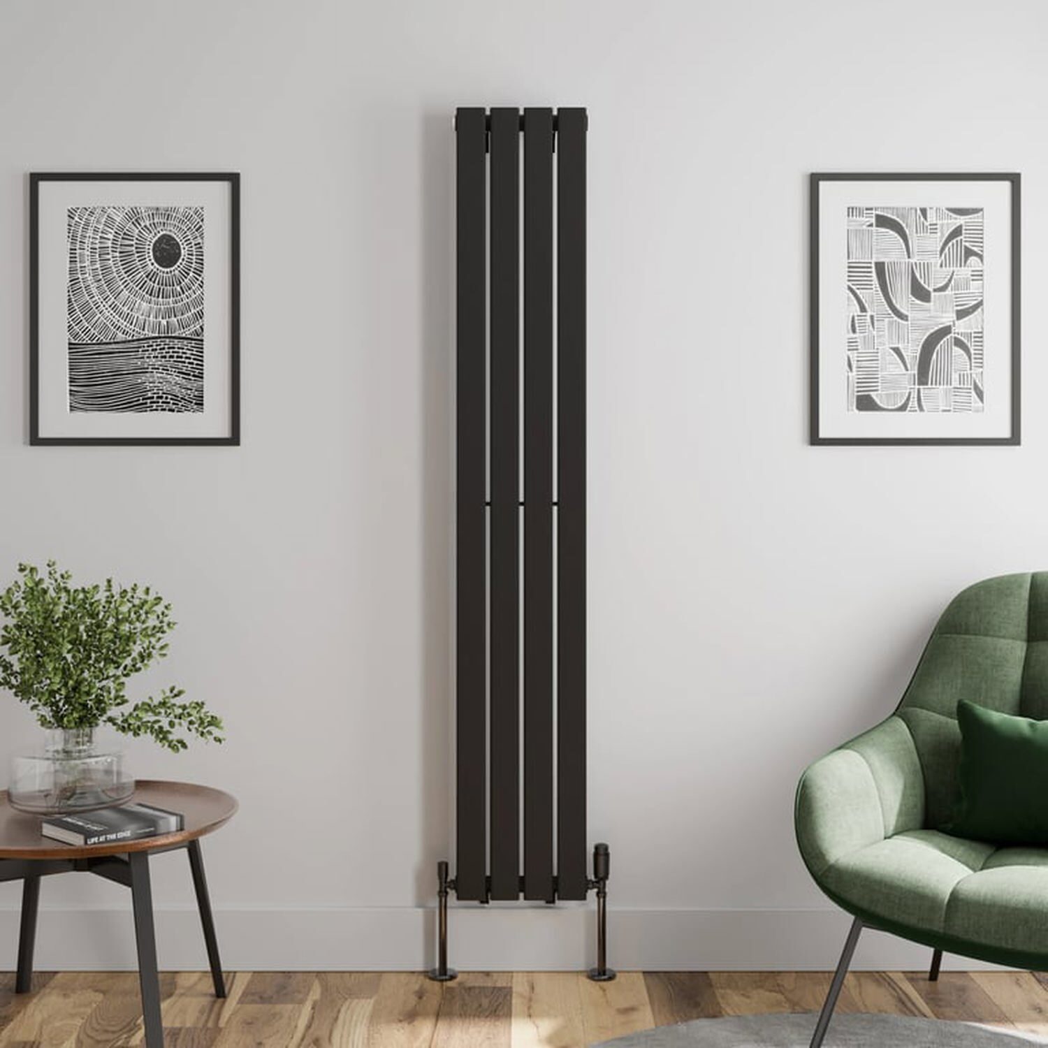 Temprazo 1800 X 305Mm Flat Single Panel Vertical Designer Radiator - Black - Black
