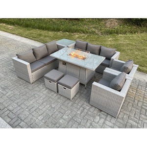 Rattan Fire Pit Garden Furniture Set Coffee Table Chairs Stool