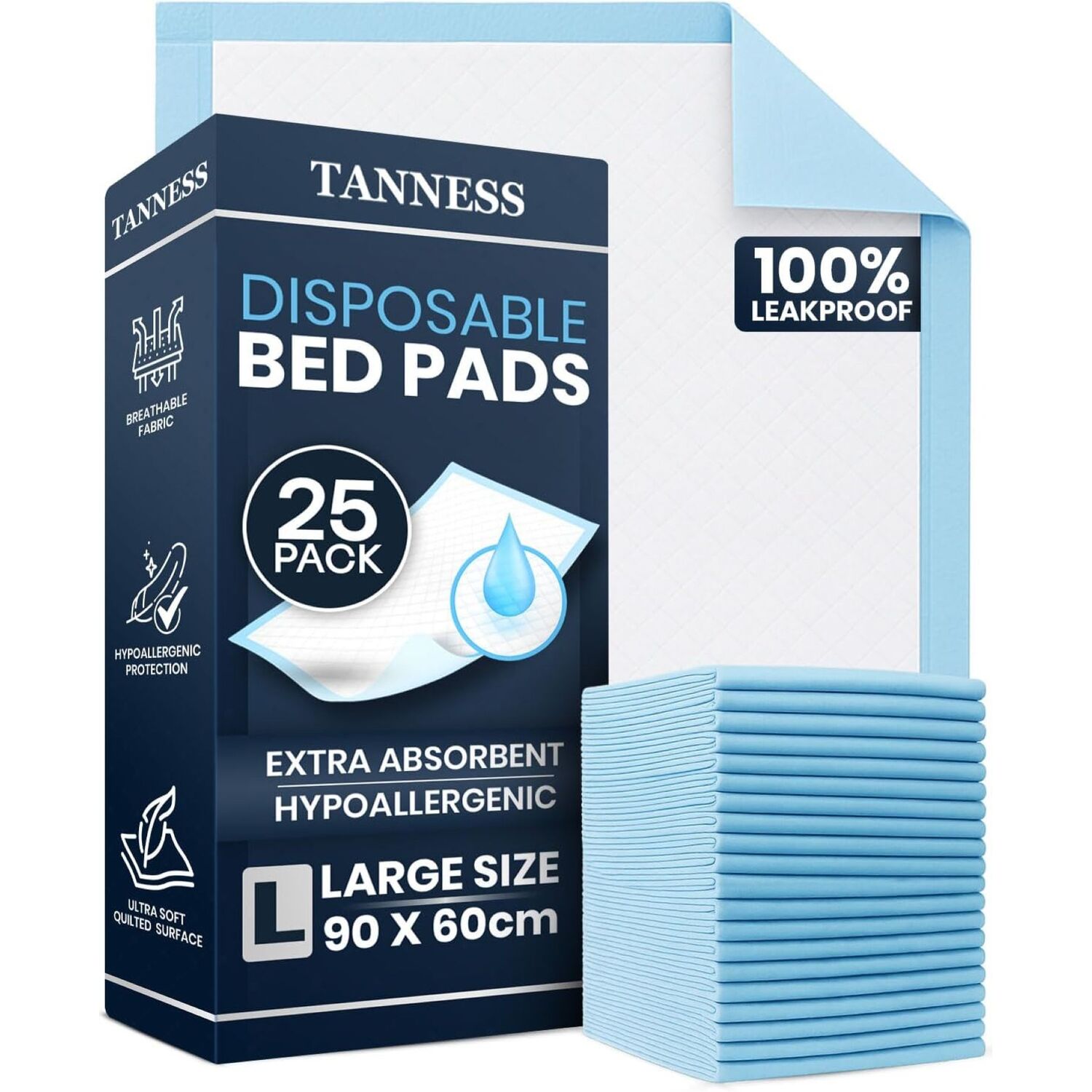 TANNESS 25 x Disposable Incontinence Bed Pads - 90x60cm Incontinence Pads Women and Men - Waterproof Sheet, Bed Wetting Mats - Disposable Changing Mats Baby - Image 2