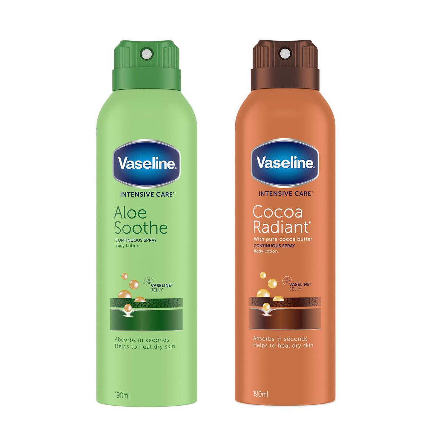 Vaseline Intensive Care Spray Moisturiser Duo Aloe Soothe & Cocoa Radiant 190Ml - White