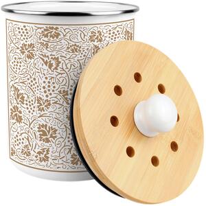 Oak Leaves & Berries Food Waste Caddy - Metal 2L Golden Yellow Decorative Kitchen Compost Bin