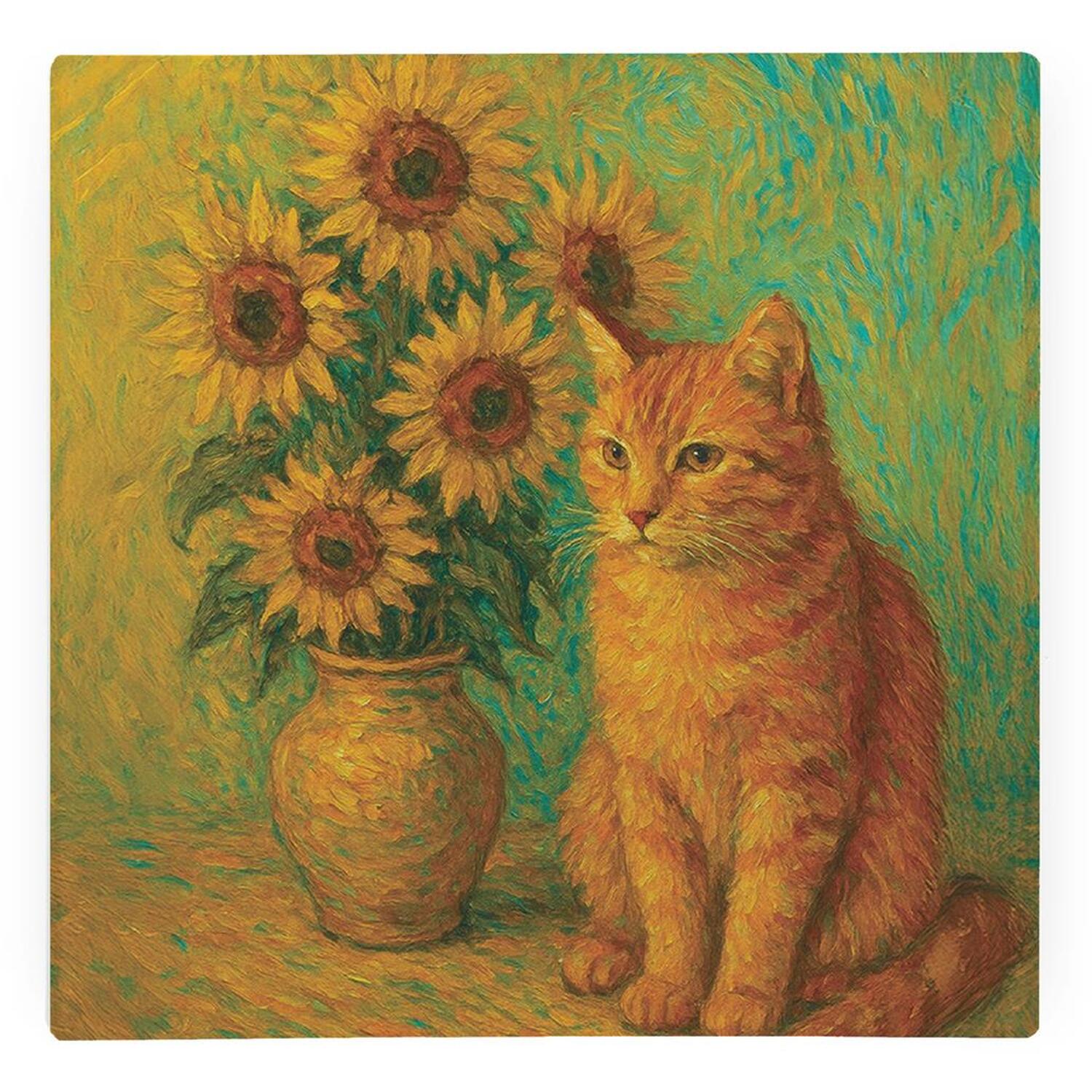 Image of Van Gogh Sunflowers Cat Portrait Glass&hellip;