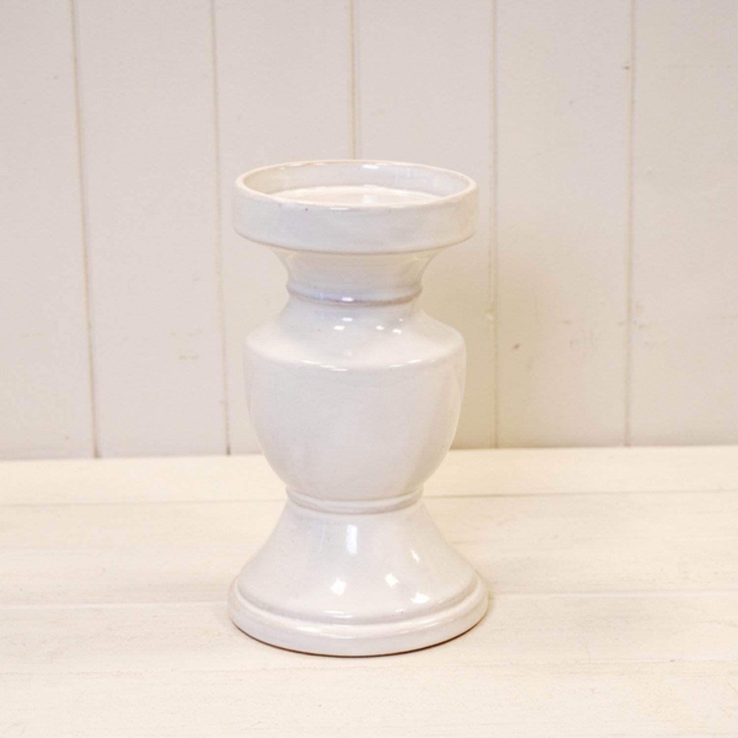 Kdmd White Natural Ceramic Candle Holder Large - Natural