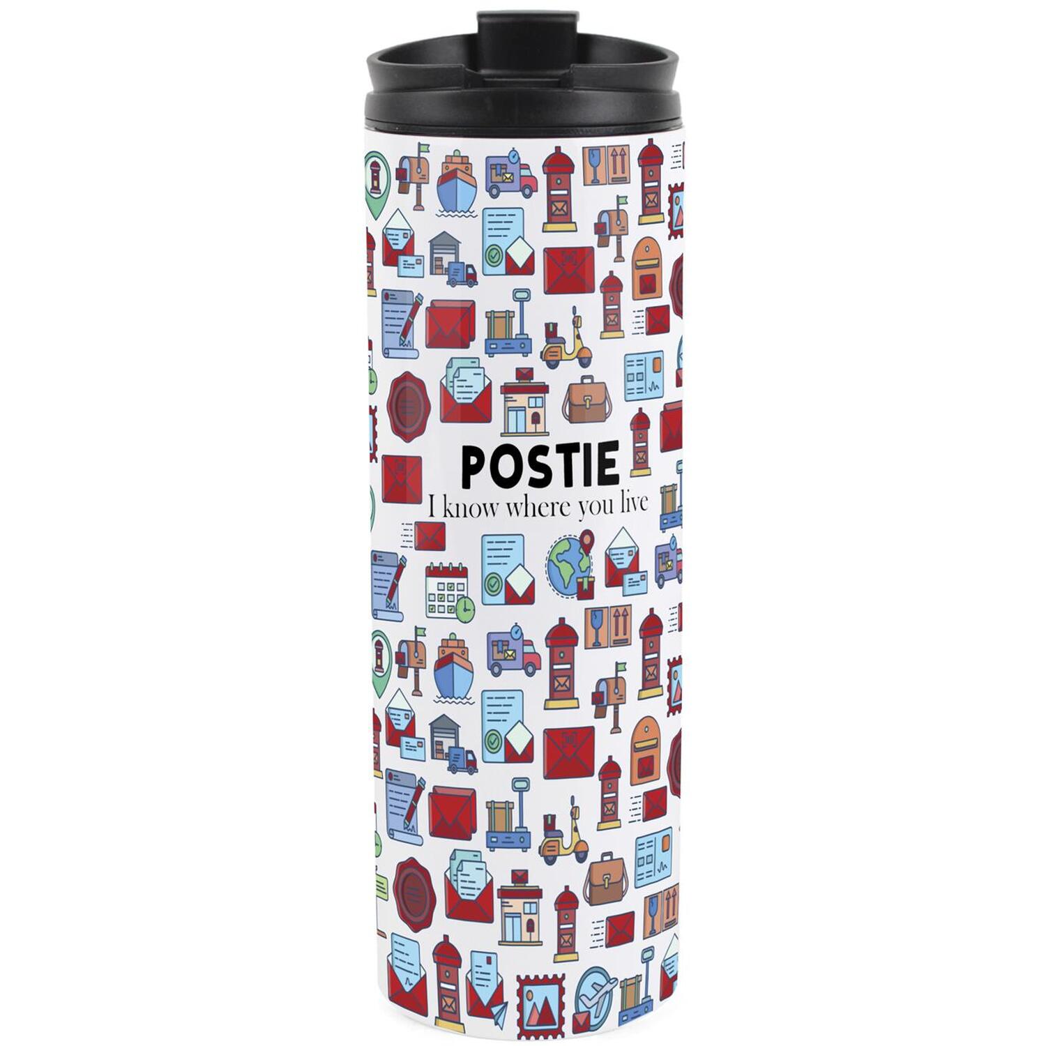 Purely Home Novelty Postie Travel Flask - Reusable Stainless Steel Tumbler Gift - Multicoloured
