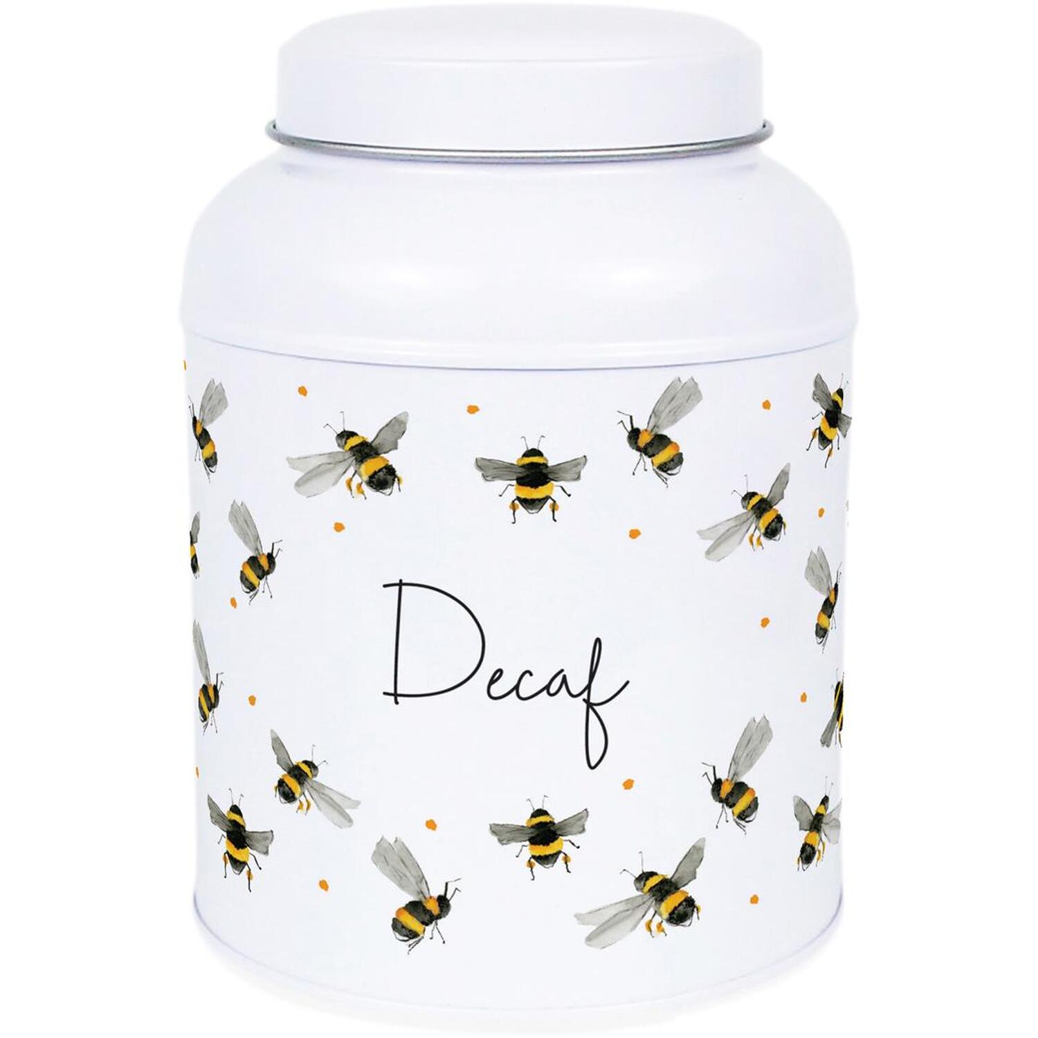 Scattered Bees Decaf Canister - Small Dome Lid Kitchen Storage Tin - Image 2