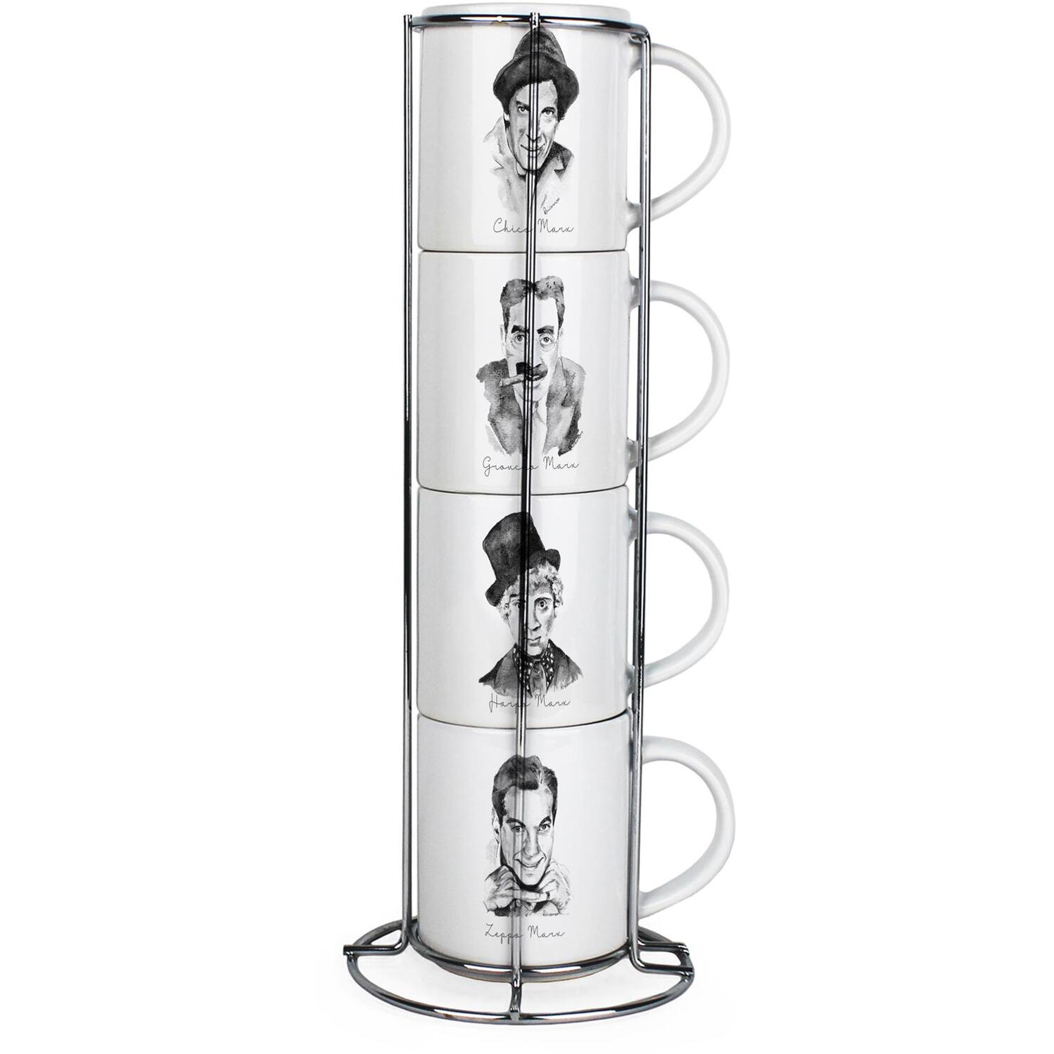 B&Q - Marx Brothers Stacking Mugs SetVintage Comedy Gifts For Marx Brother FansSet Of 4 Ceramic Mugs Gift Set With Metal Stand - Image 3