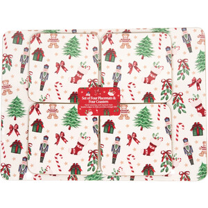 Christmas Print Placemat and Coaster Set