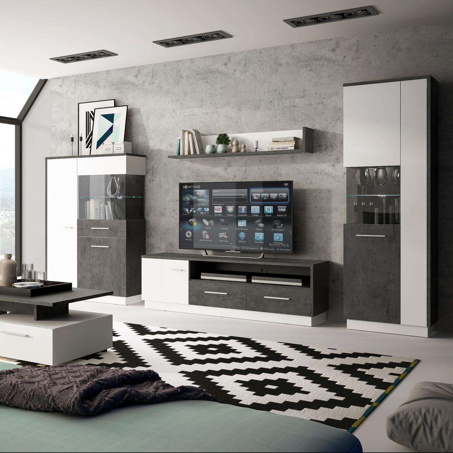 Furniture To Go Zingaro 1 Door 2 Drawer Wide Tv Cabinet - White & Black - Image 2