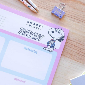 Pastel pink Snoopy design adds a playful touch