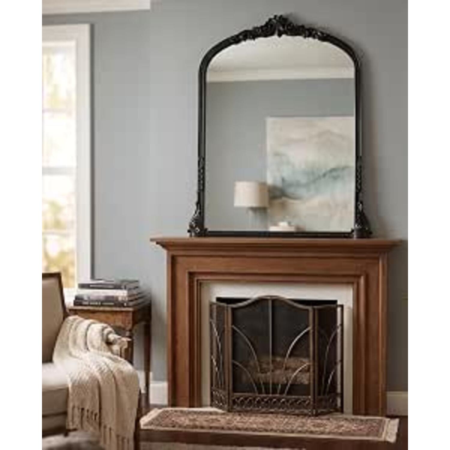 DEENZ 70X80Cm Ornate Beaded Frame Wall Mirror Black Arched Decorative Badroom Living Room Home Décor - Image 2