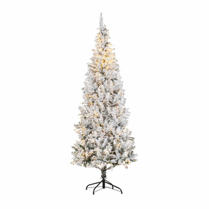 Snow Flocked Hinged Artificial Christmas Tree with Metal Stand