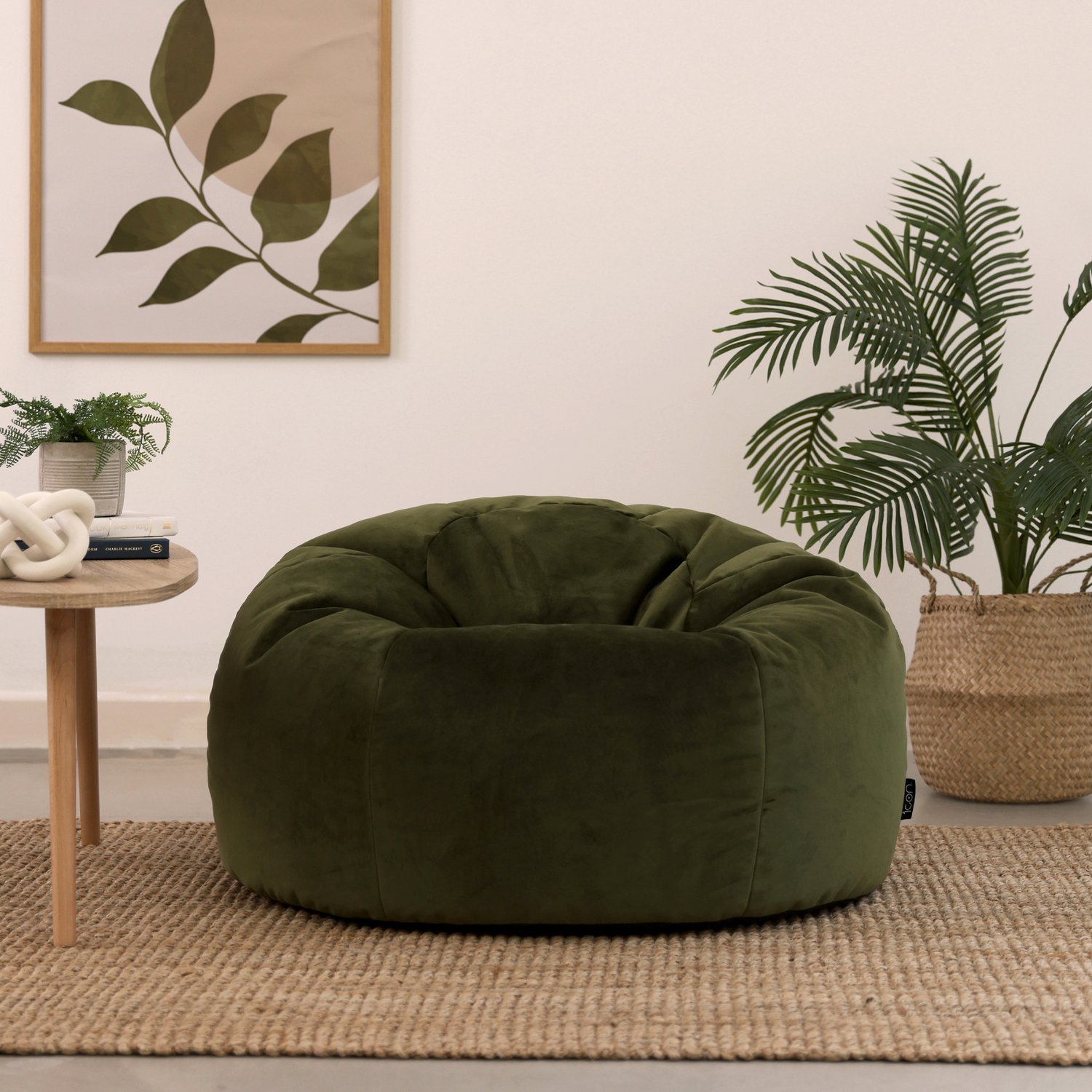 icon Kingston Classic Velvet Bean Bag - Olive Green