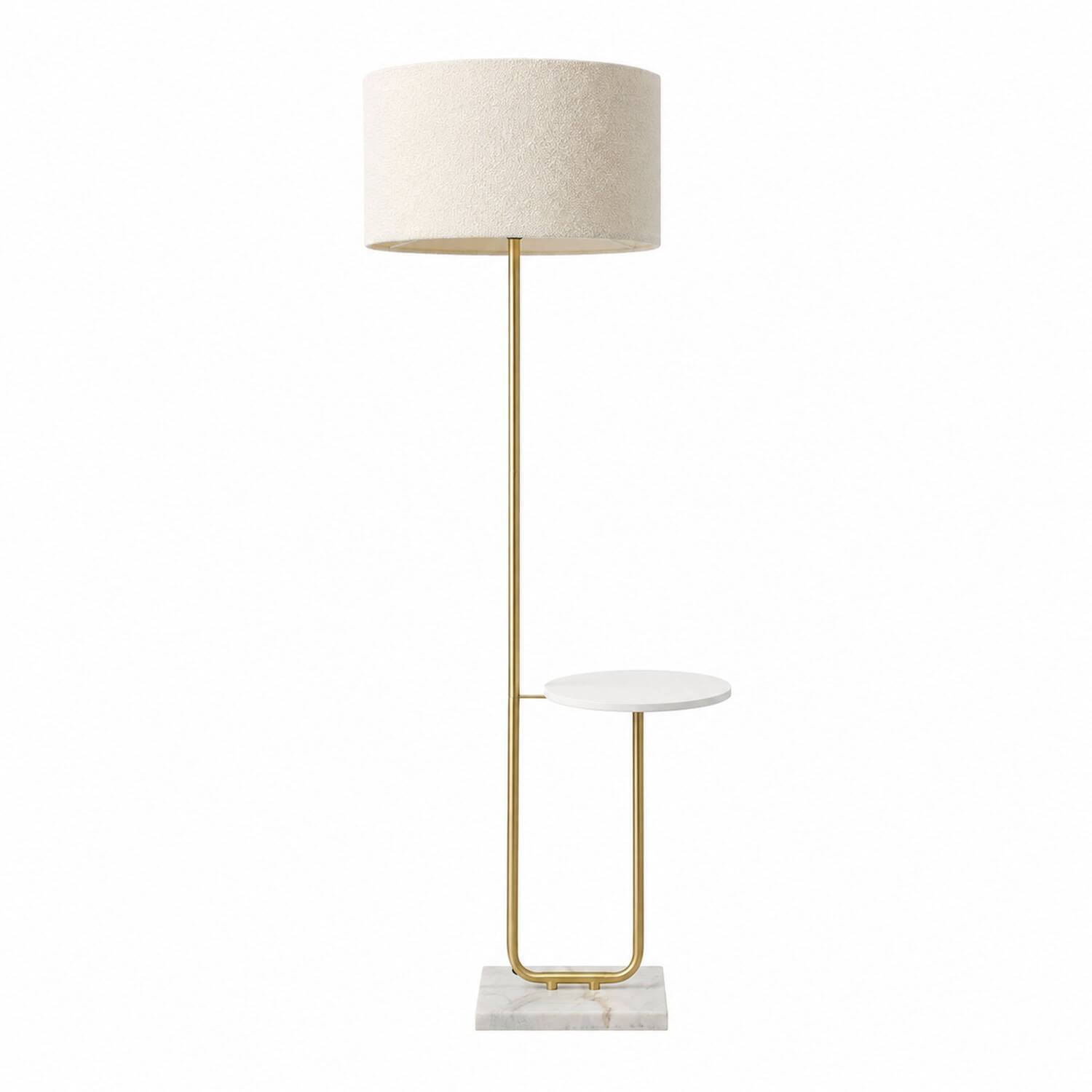 Valuelights Tavel Cream Boucle Fabric Shade Metal Shelf Floor Lamp - Gold Base / No - Gold / Yes
