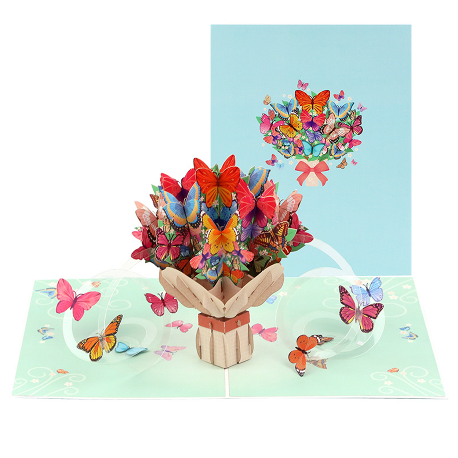 Brightfeel Blue Sealed Butterfly Bouquet 3D Pop Up Greeting Card - White