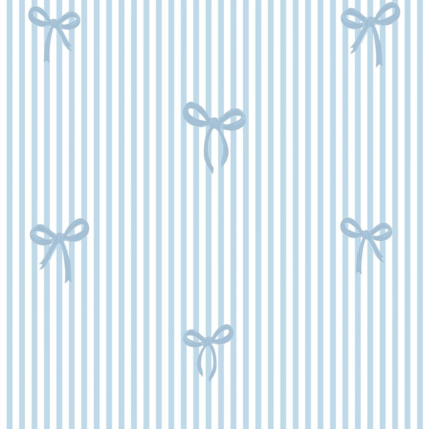 I Love Wallpaper Sample Of Delicate Bows On Pinstripe Wallpaper In Blue - Blue