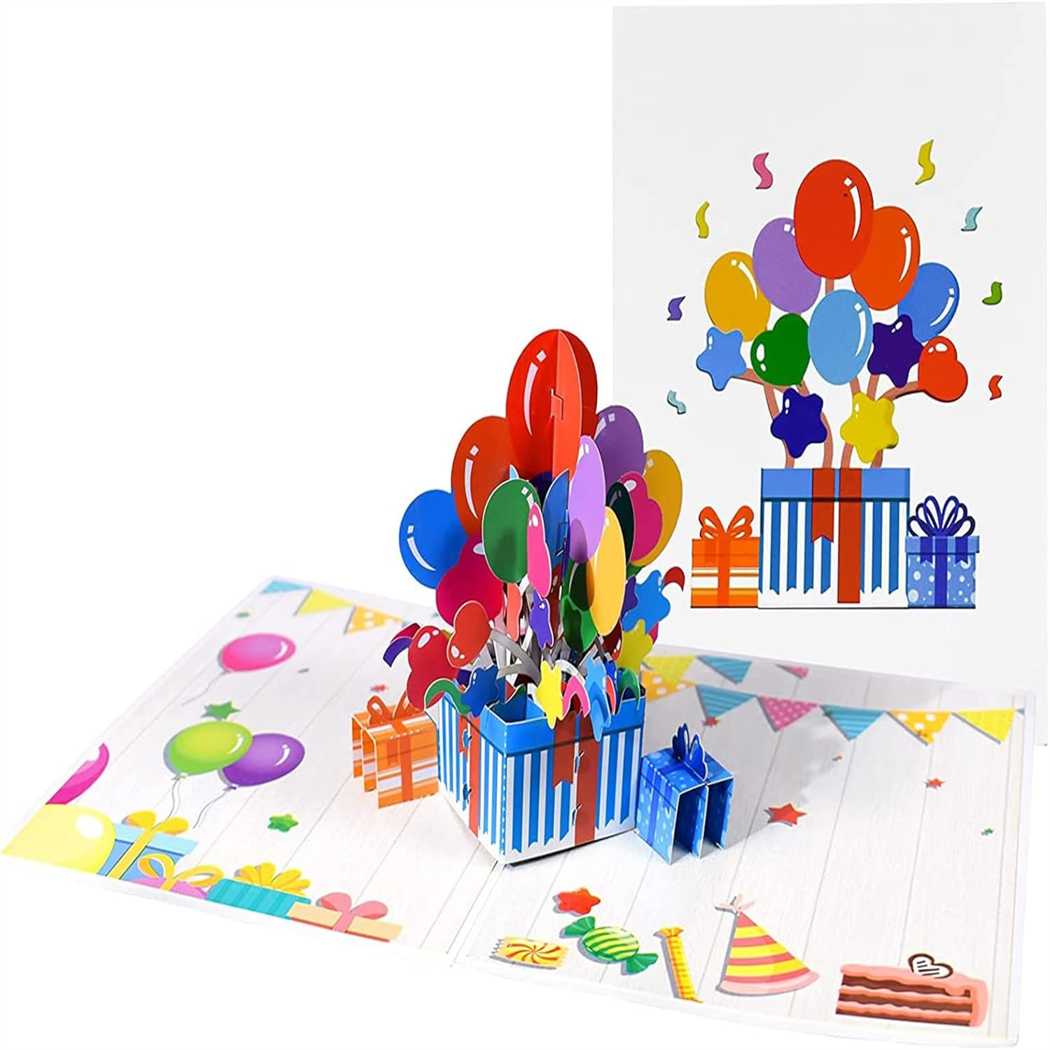 Brightfeel Colorful Balloons Gift Box Design 3D Pop Up Birthday Card - White