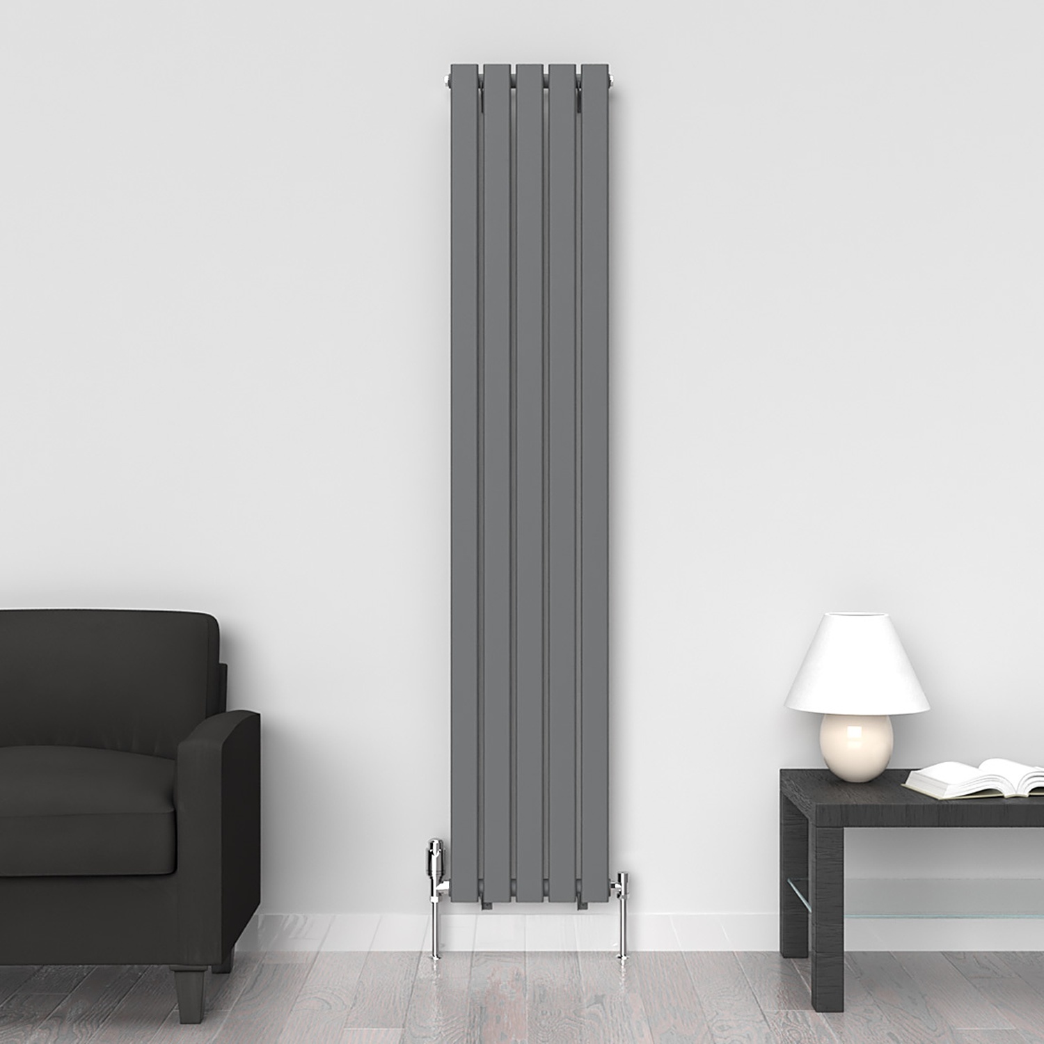 B&Q -  Anthracite Grey Flat Vertical Single Panel Designer Radiator 1800mm (H) X 350mm (W) - Image 2