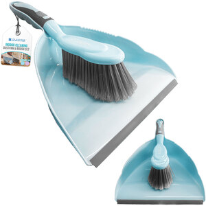 Duck Egg Blue Dustpan & Brush Set Soft Bristle Hand Sweeper with Rubber Lip