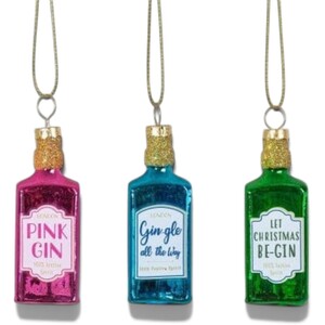 Set of Three Gin Christmas Tree Decorations
