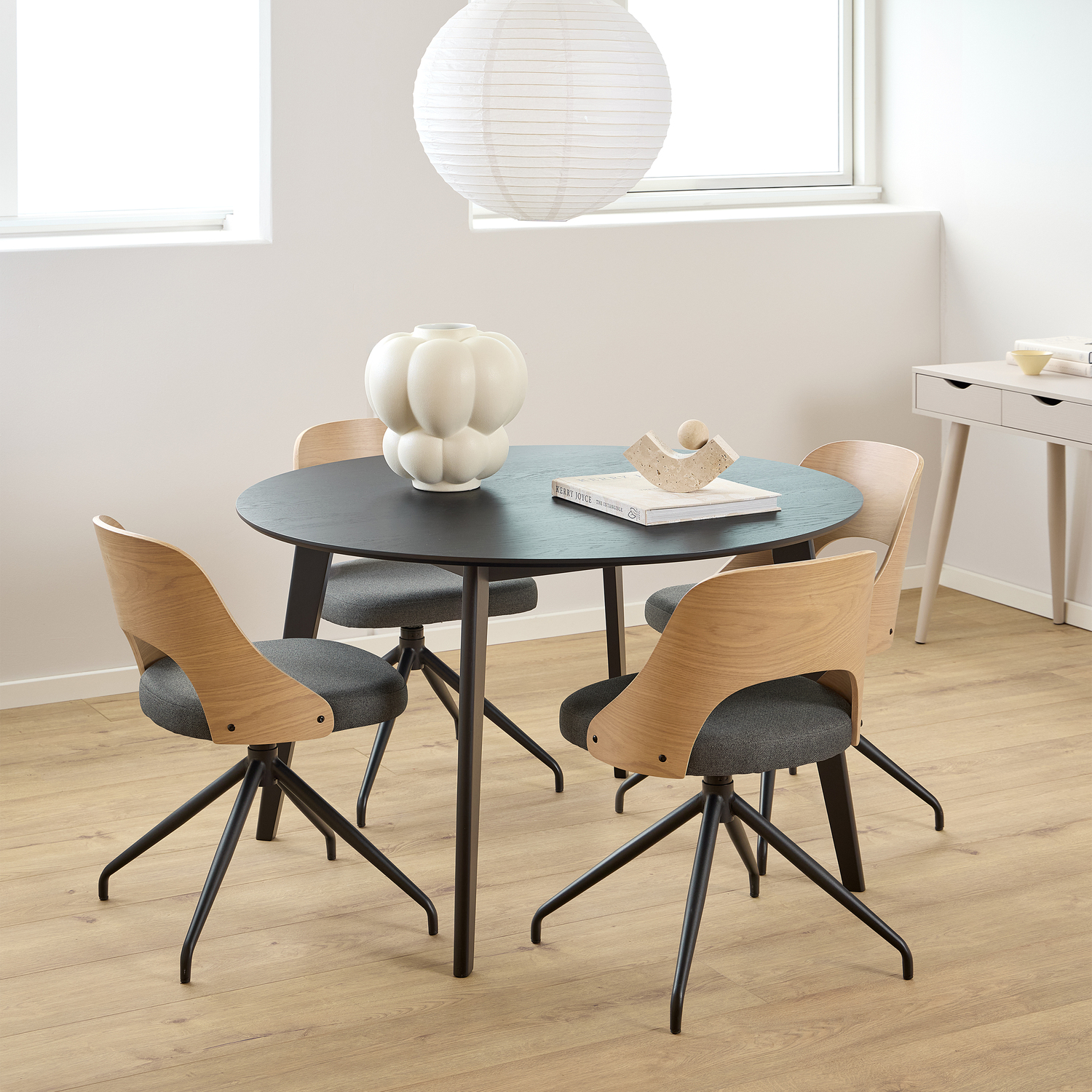 Furniture To Go - Roxby Round Dining Table - 4 Seater - Black - Oak - Image 3