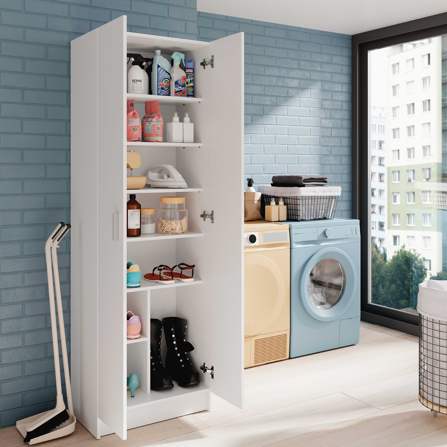 VITA 2 Door Utility Shoe Cabinet White Multi Use Storage Cupboard - Image 6