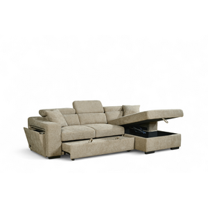 Beige Chenille Fabric 2C1 Corner Sofabed with Storage ARTHUR