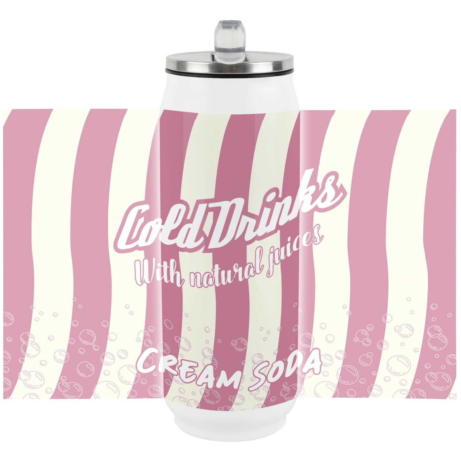 Retro Cream Soda Can Large Drinking Flask with Straw - Travel Mug Gift - Image 2