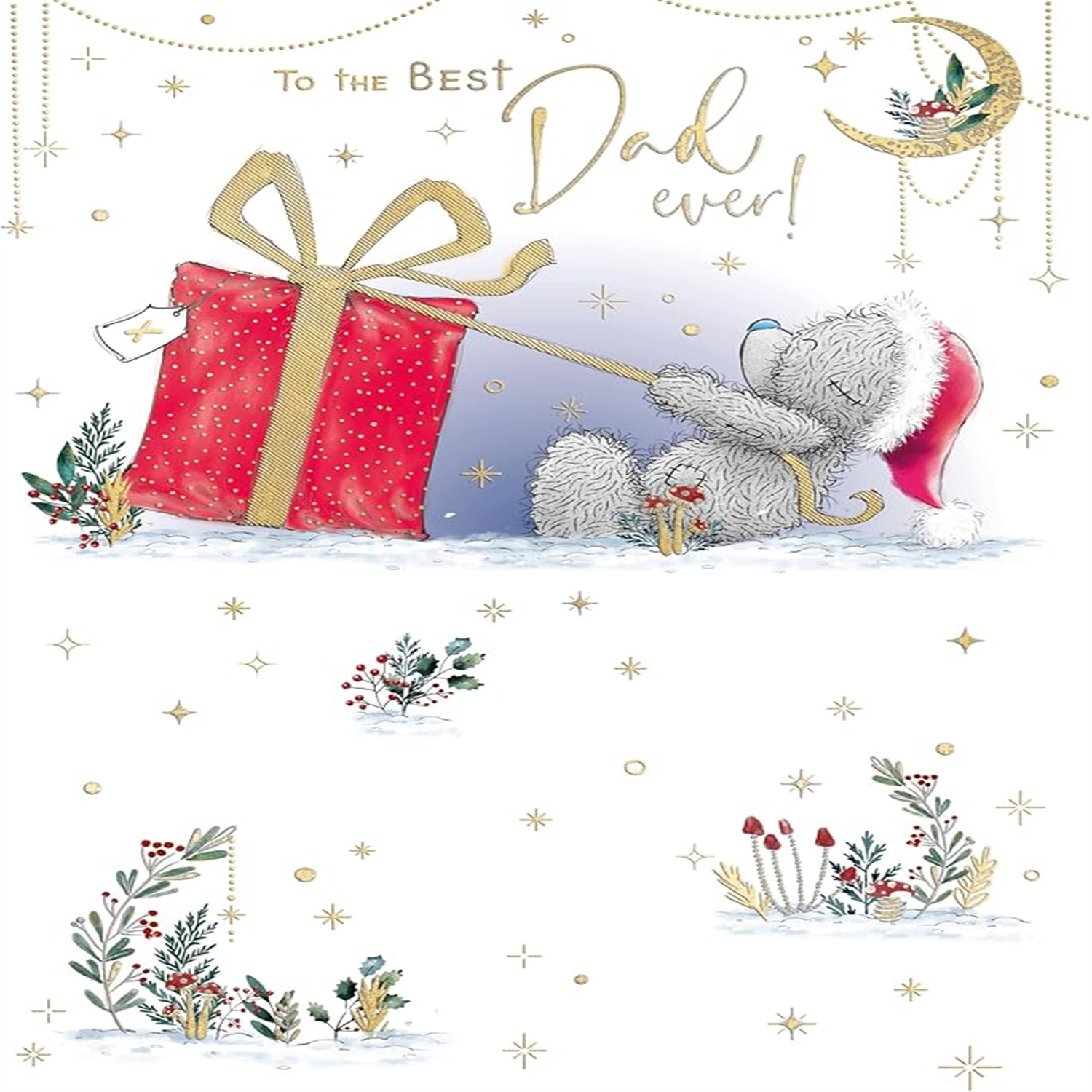 Me To You Tatty Teddy Best Dad Ever Christmas Card, Tatty Teddy With Wrapped Gift 6x9ins - Official Collection - Image 3