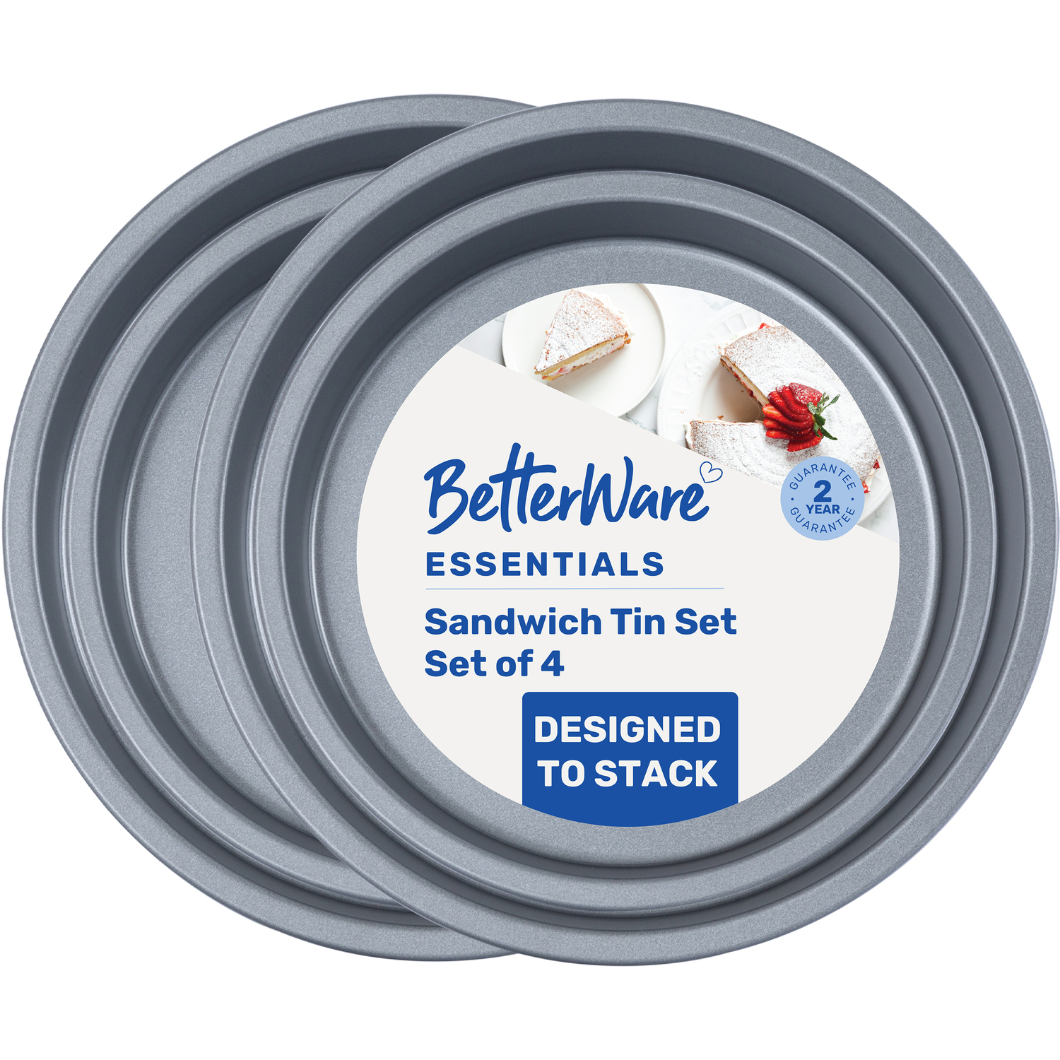 Betterware Essentials Non-Stick 4 Piece Sandwich Tin Set - Pewter/Pewter