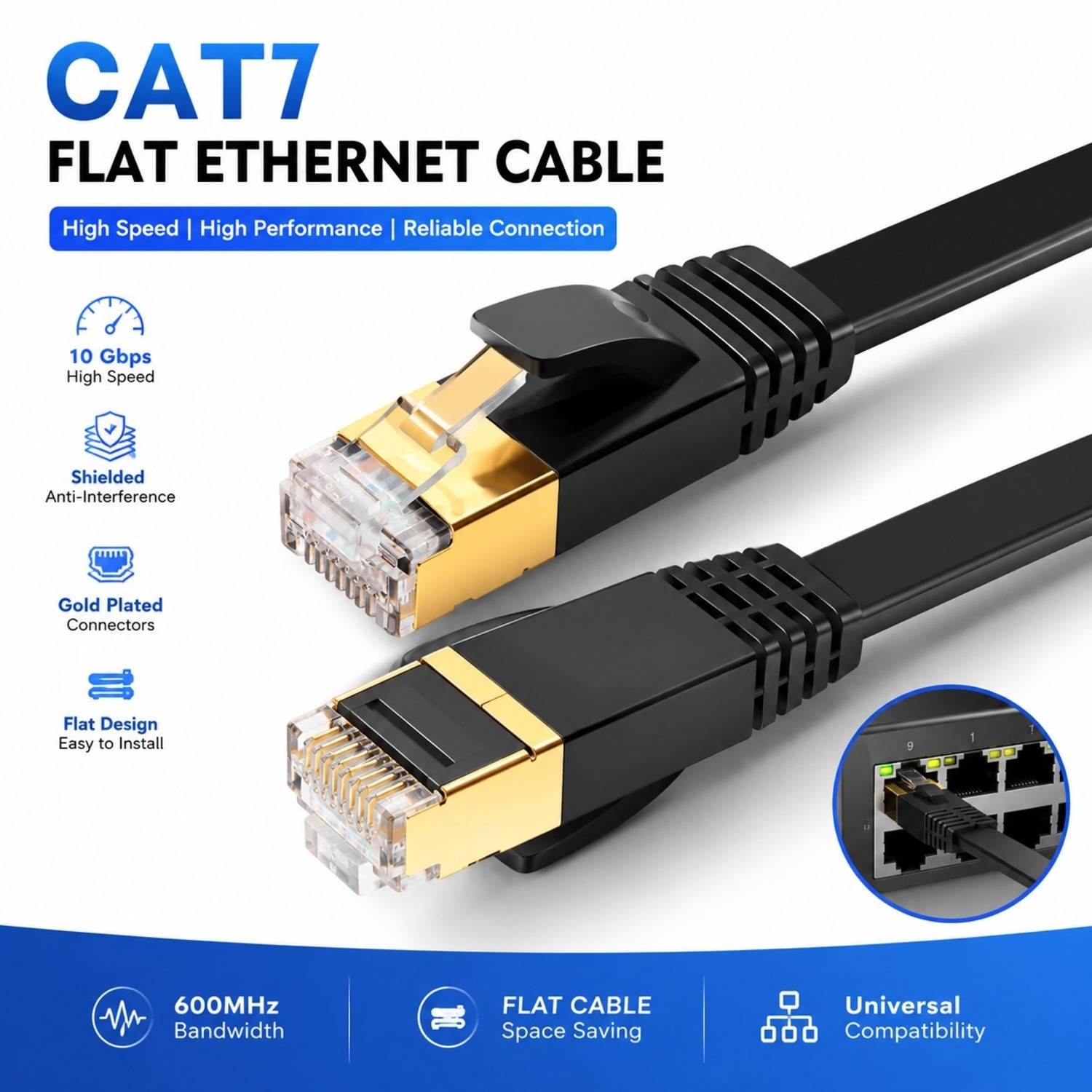 Atek Cat7 Ethernet Cable - Black / 3M