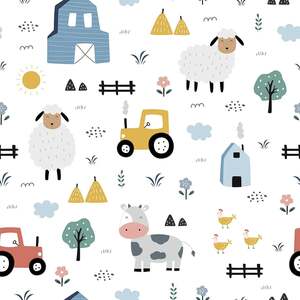 Fun at the Farm Wallpaper Sample - Multicoloured