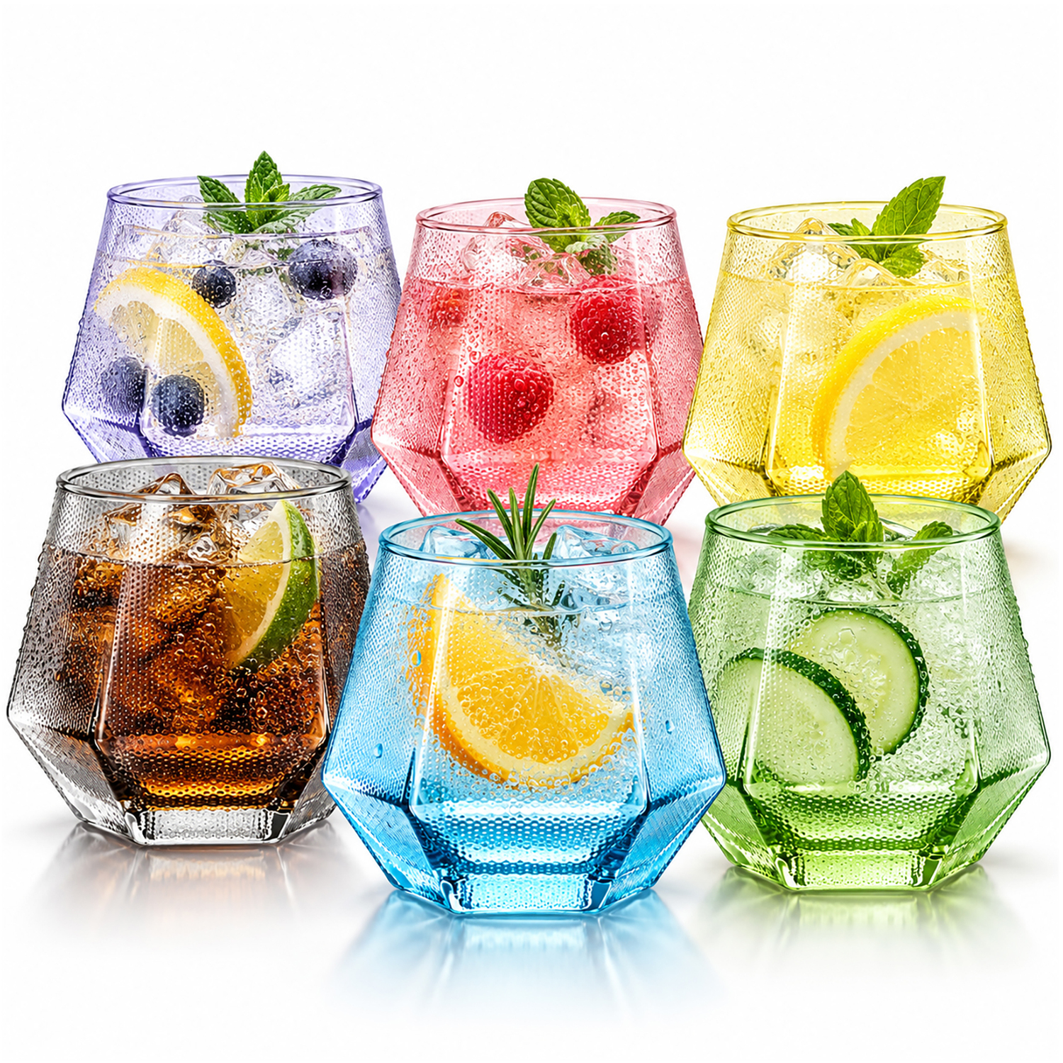 Simpa Colour Diamond Shaped Glasses - 290Ml - Set Of 6 - Multicoloured