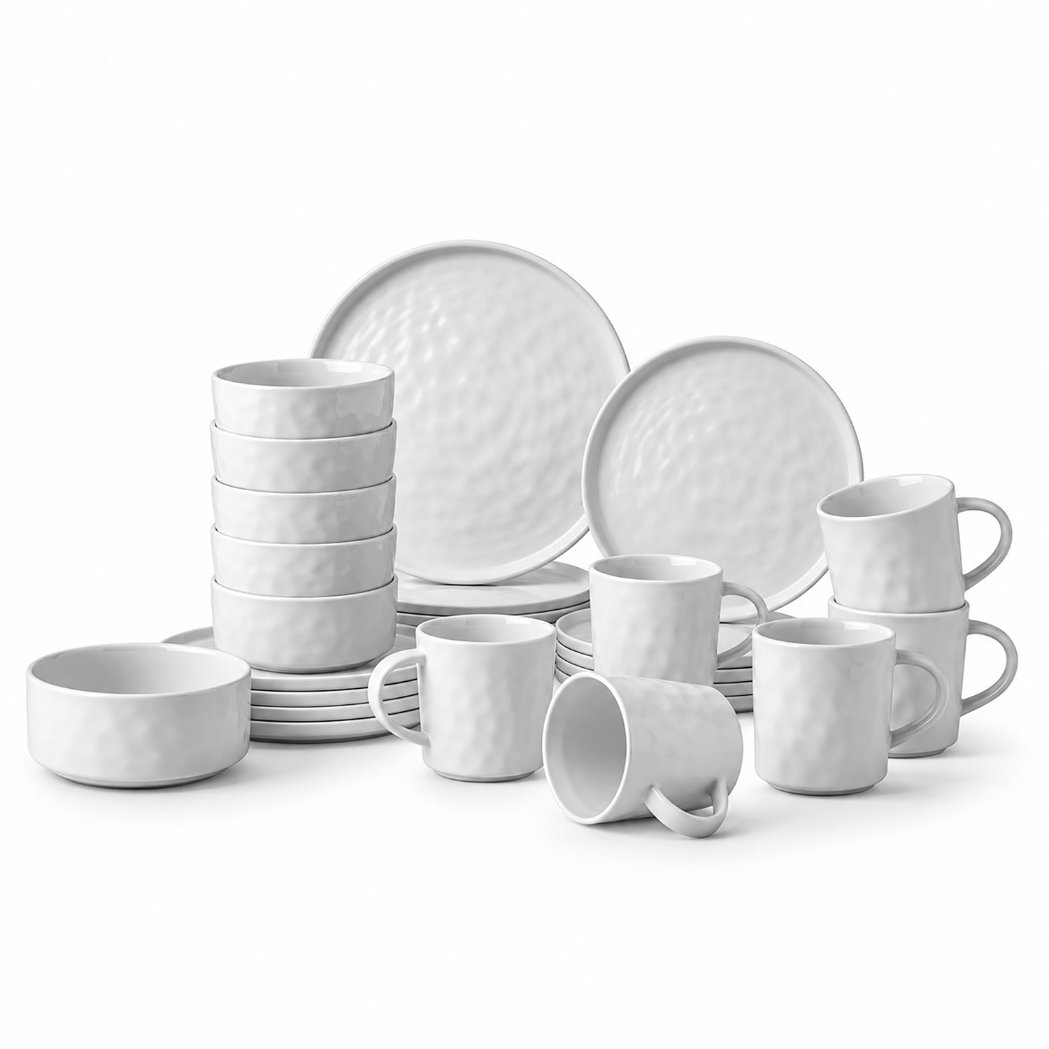 B&Q -  24Pcs Artisan Hammered Range White Stoneware Dinner Set. - Image 3