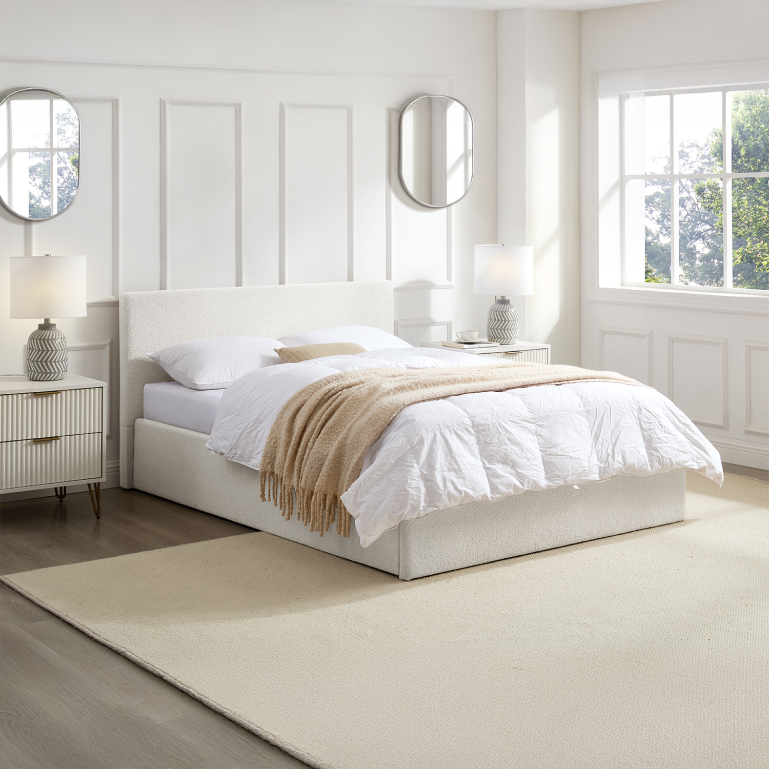TEDDY BOUCLE 3FT Single Storage Gas Lift Up Bed White Fabric Frame - Image 4