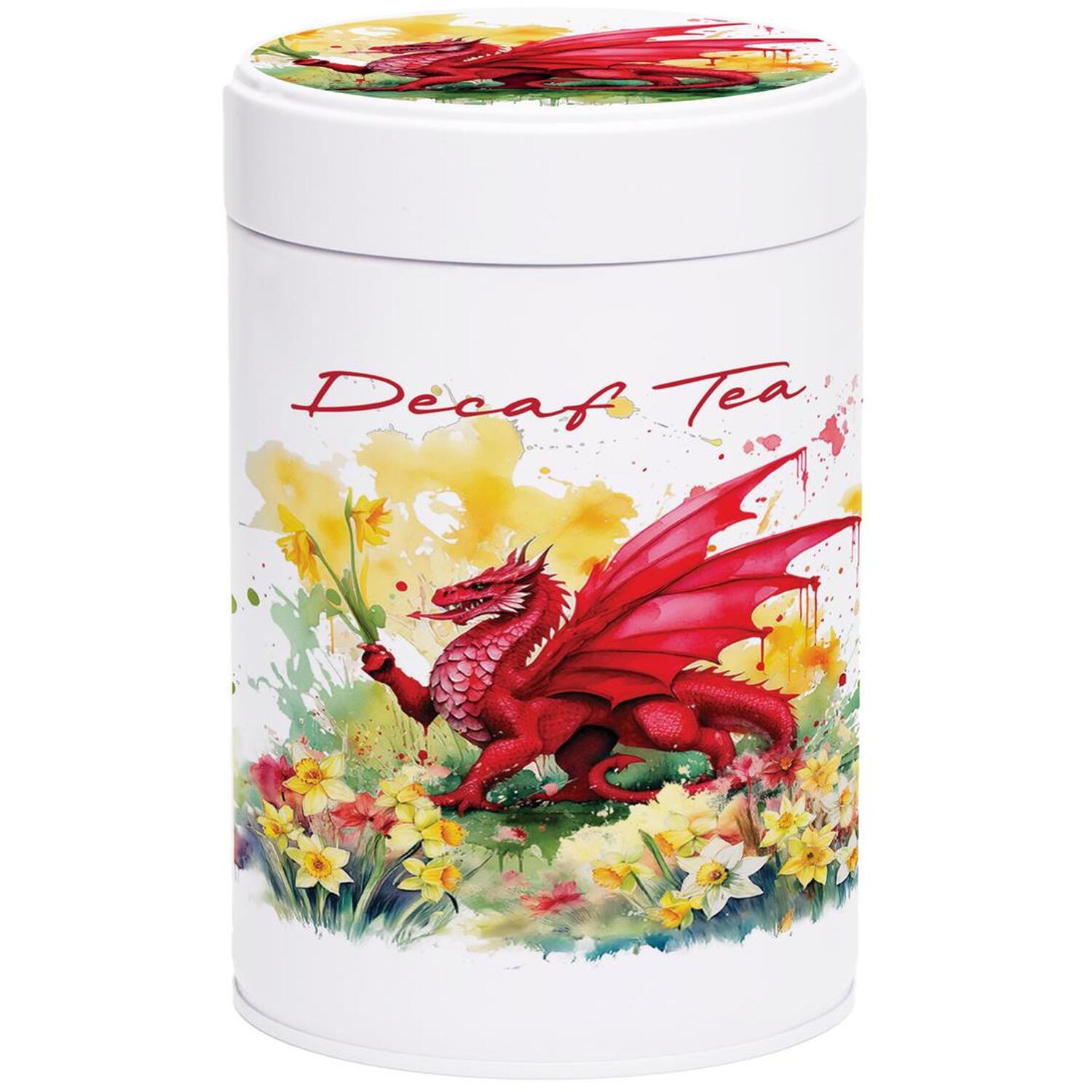Red Dragon & Daffodils Decaf Tea Canister - Welsh Souvenir Home Storage Gifts - Image 2