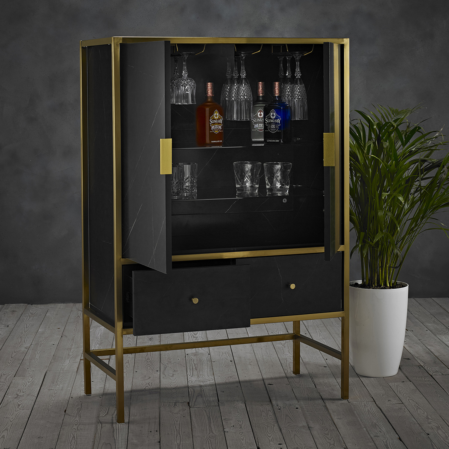 Monaco Wine Cocktail Cabinet - Black