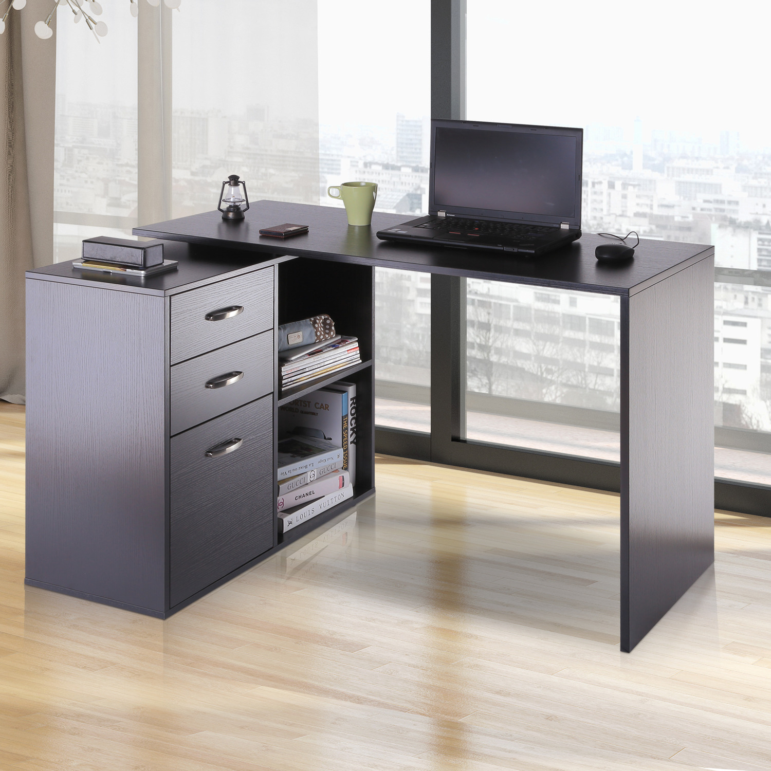 Homcom Computer Desk Table Workstation L Shape - Black