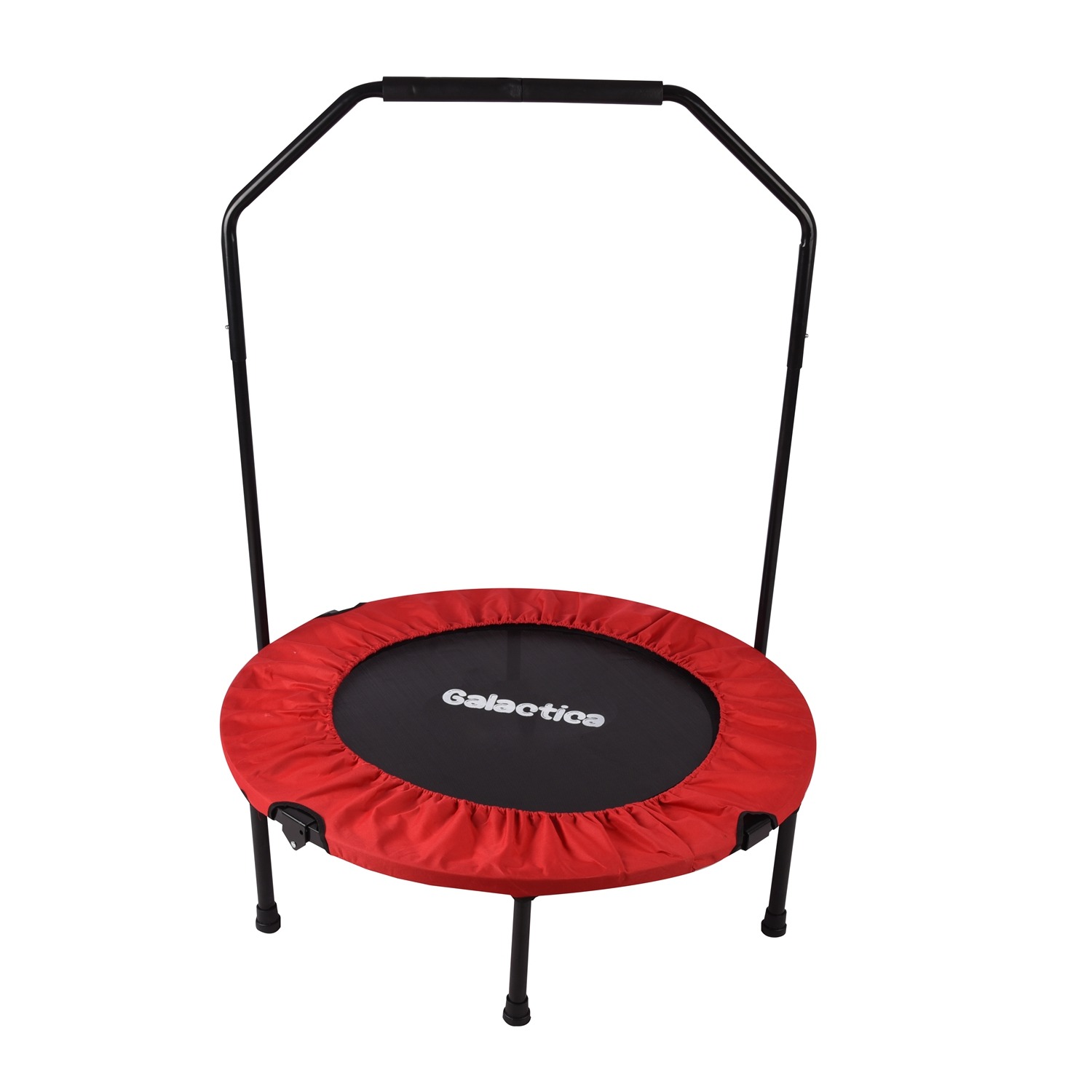 Image of GALACTICA Mini Trampoline Foldable Fitness Rebounder With Handrail - Red / 101.6cm