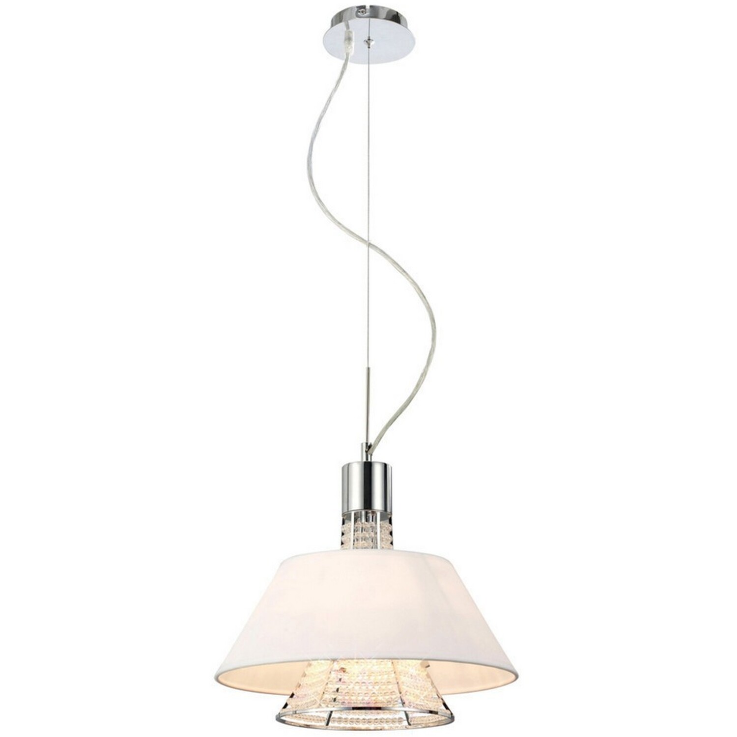 Davina Ceiling Pendant with White Shade 2 Light Polished Chrome, Crystal - Polished Chrome