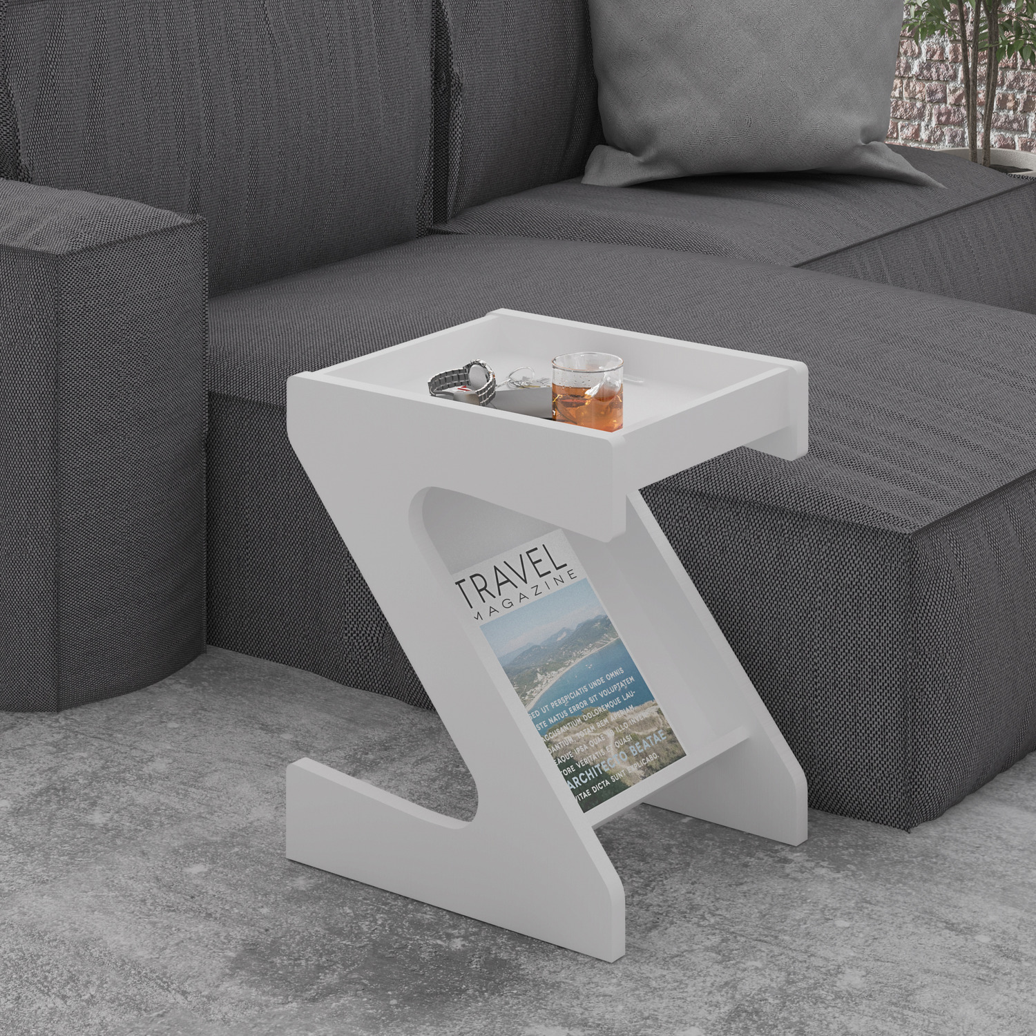 Naples Z Side Table Black Pine - White